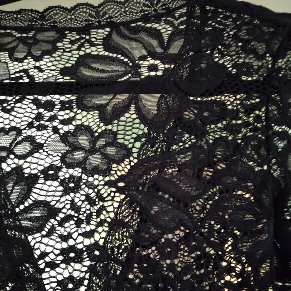 Black Stretch Floral Lace Midi Pencil  Plunge Neckline Long Sleeve Dress Sz S - Picture 4 of 4